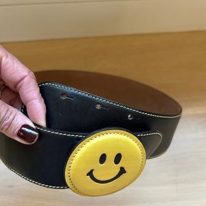 Moschino smiley face emoji black leather belt